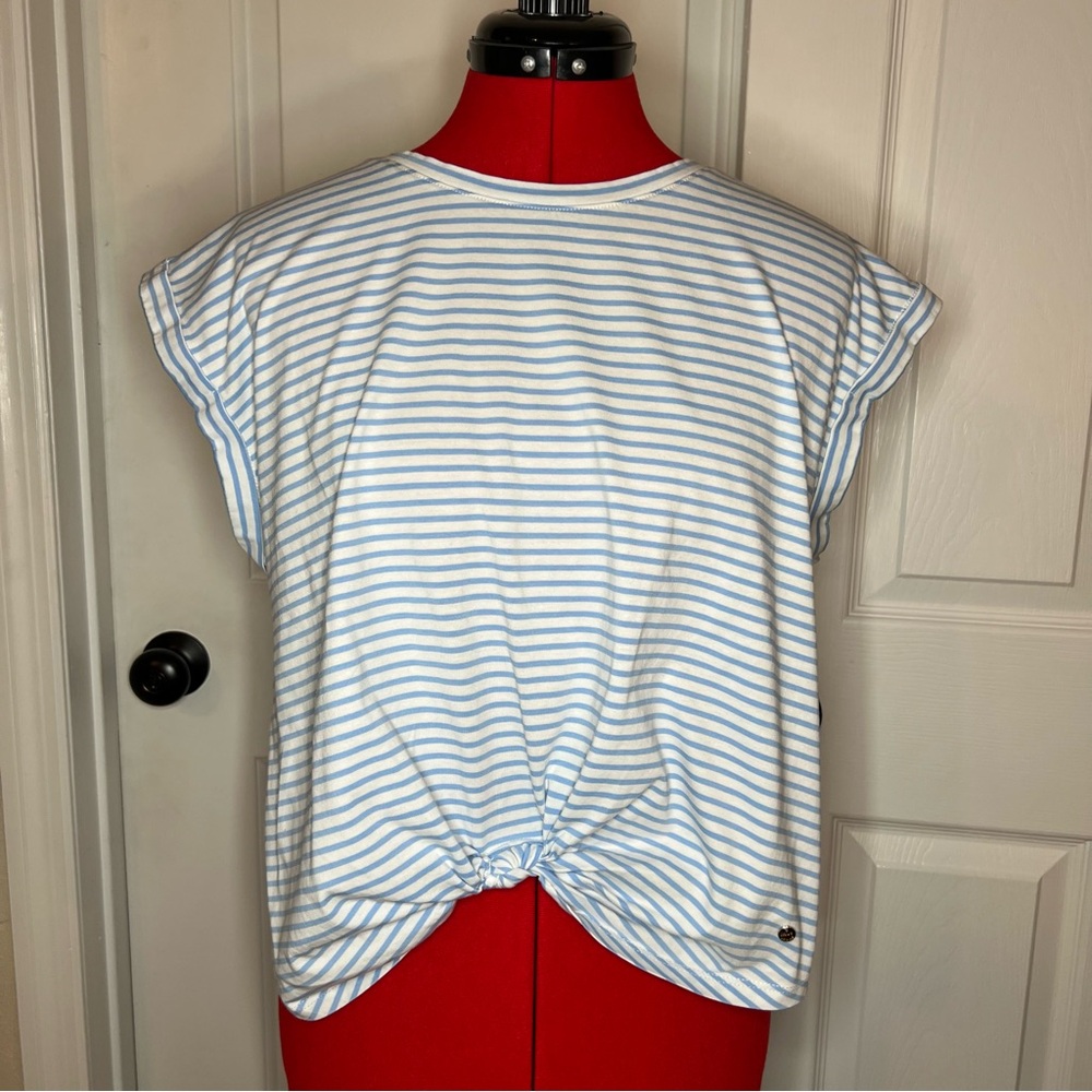 Marc New York Blue White Stripped Twist Front Short Sleeve T Shirt Women Med